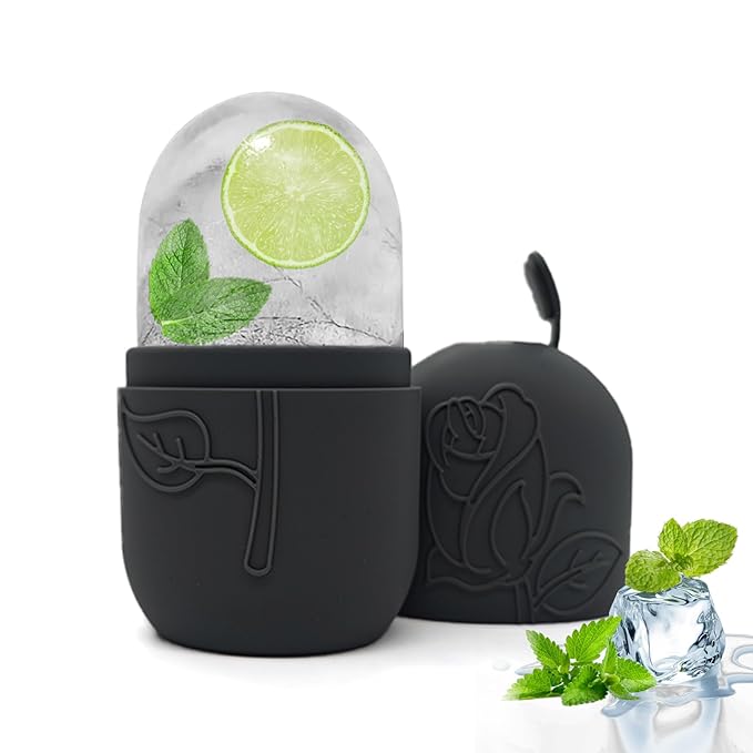 Ice Face Roller Massager for Face, Reusable Silicone Ice Cube Mold, Facial Beauty Ice Roller, Reduce Puffiness and Dark Circles, Minimize Pores & Improve Skin Texture (Black)-GlimoraGlow