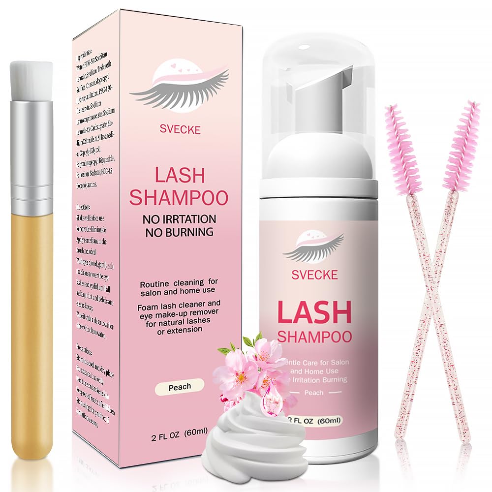 Lash Shampoo Kit Eyelash Extension Cleanser, Eyelash Shampoo for Lash Extensions, Lash Cleaner Eyelid Foam Cleaning Kit for Salon Home Use (Peach)-GlimoraGlow