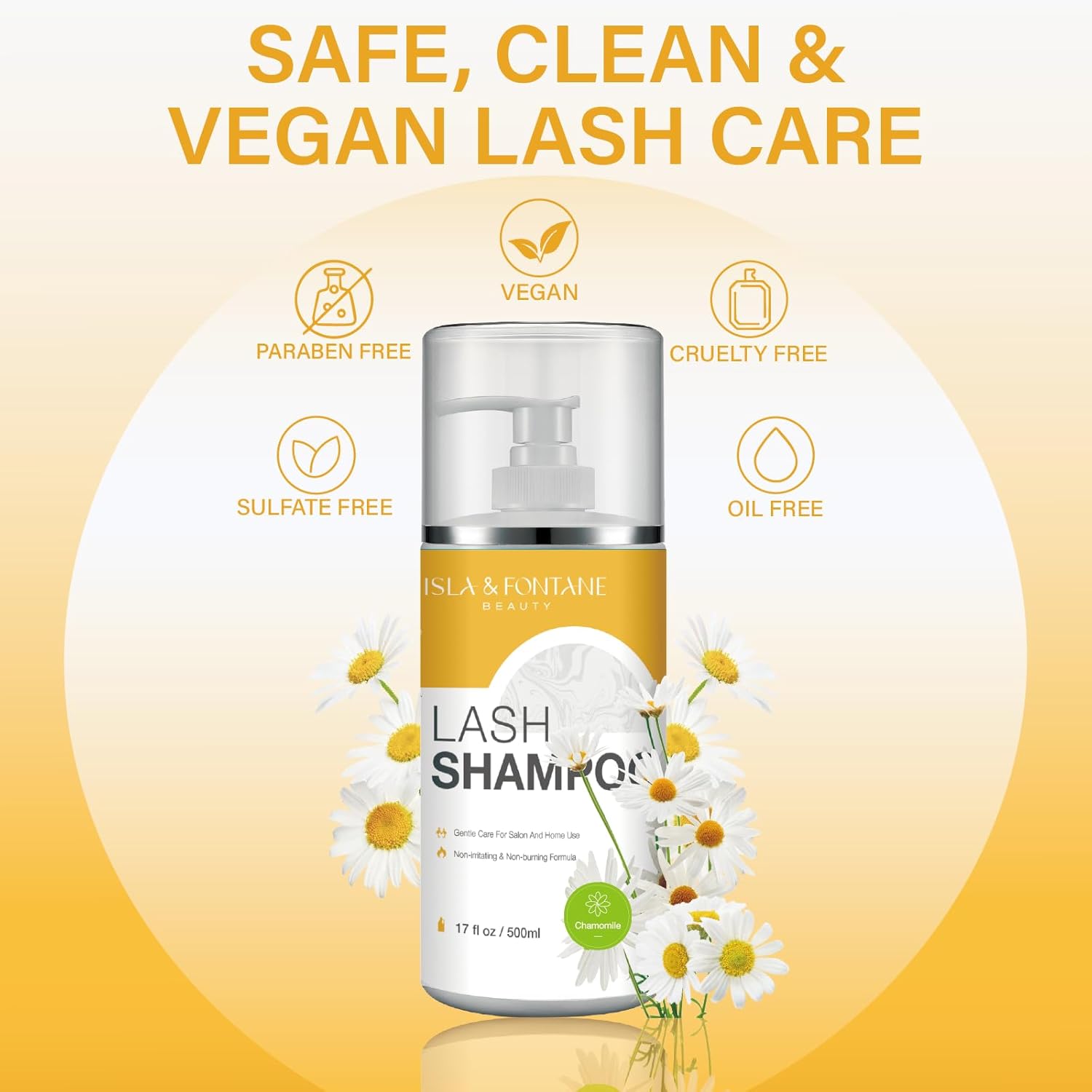 Isla & Fontane Lash Shampoo Bulk – Multi-Scent Series – 17 fl oz / 500ml | Gentle Eyelash Cleanser for Lash Extensions | Non-Irritating | Professional Lash Bath Foam For Salon And Home Use (Chamomile)-GlimoraGlow