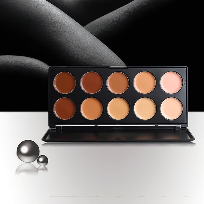 10 Shade Creamy Concealer Kit with Makeup Brush Set, 3 In 1 Professional Cream Concealer, Contour, Foundation, Color Corrector for Diminishes Appearance Dark Circles & Softens Fine Lines-GlimoraGlow