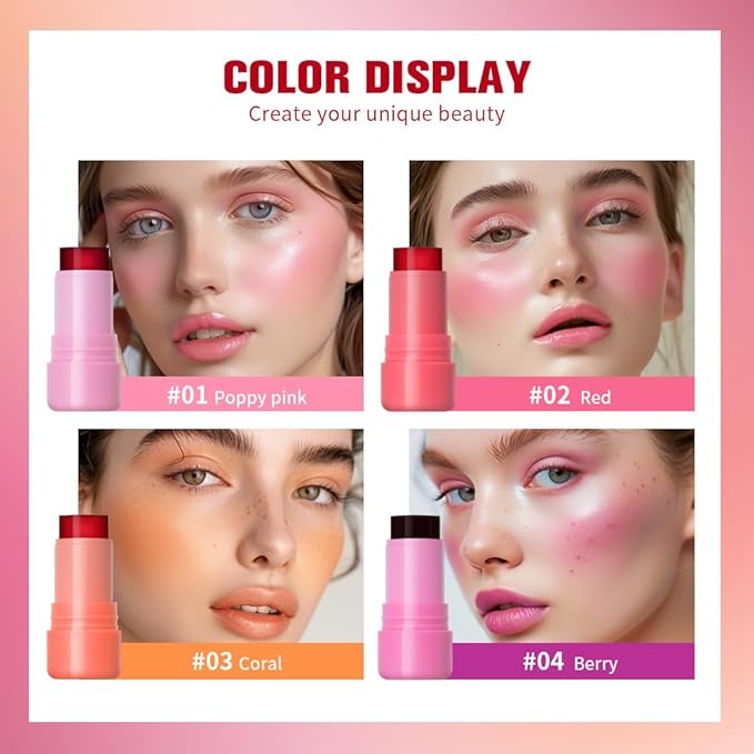 Jelly Cooling Blush Stick, Milk Water Tint, Clear Glossy Long Lasting Sheer Lip & Cheek Stain, Waterproof Light Non-Sticky Buildable Watercolor Finish-Vegan, Cruelty Free (#4 berry, 0.17oz)-GlimoraGlow