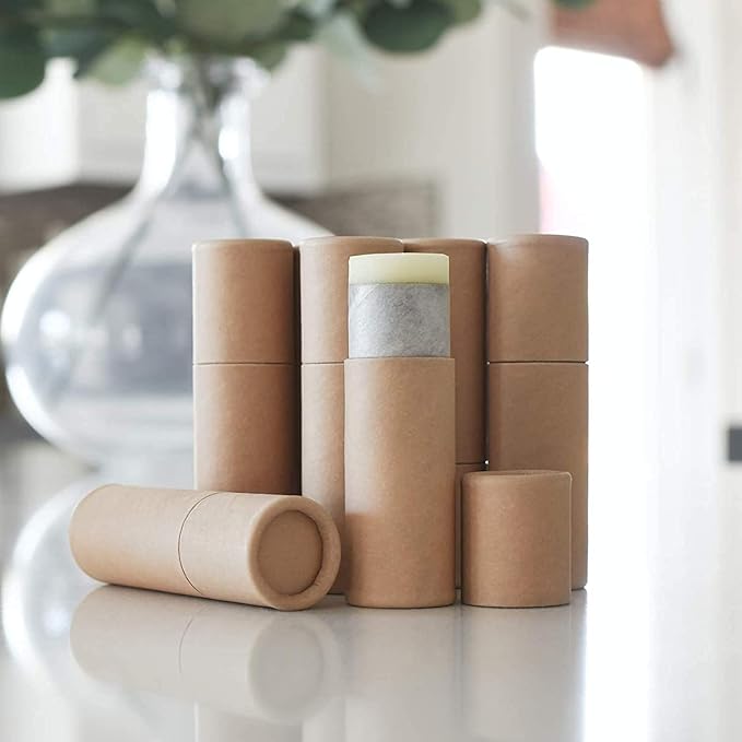 10 Pcs 2 Oz Paperboard Lip Balm Tubes Cardboard Tubes Empty DIY Lipstick Tube Refillable Lip Gloss Container Solid Perfume Tubes 60g Chapstick Container for Cosmetic Samples Deodorant(Brown)-GlimoraGlow