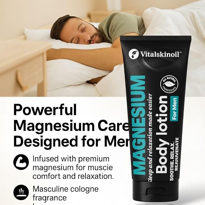 Magnesium Glycinate Body Lotion, Body Butter Cream for Men. Cologne Scented, 5.29 oz, Sleep Easy Formula-GlimoraGlow
