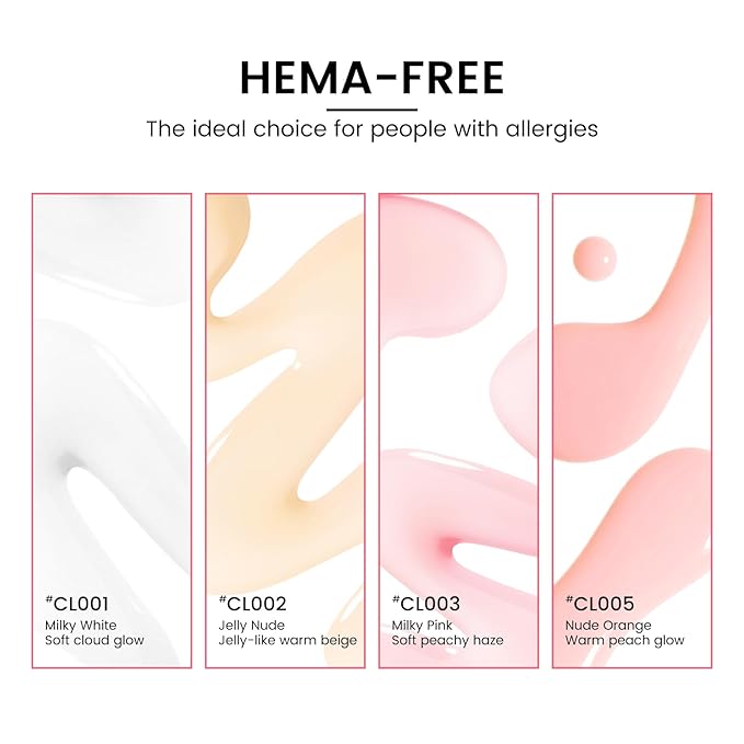 Jelly Gel Nail Polish Kit with U V Light, Hema-Free Milky Jelly White Pink Nude Orange Gel Polish Set with Base & Top Coat Chrome Nail Powder, 4 Colors Mini Salon Nail Art Starter Gift for Women Girl-GlimoraGlow