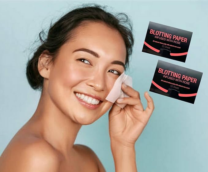 2 Pks ROSE INFUSED Natural Abaca Blotting Paper - 100 Oil Blotting Sheets - Makeup Friendly UNISEX All Skin Types Oily Skin Shine Blotter Photography Zoom Meetings Travel Gym School - MADE IN TAIWAN-GlimoraGlow