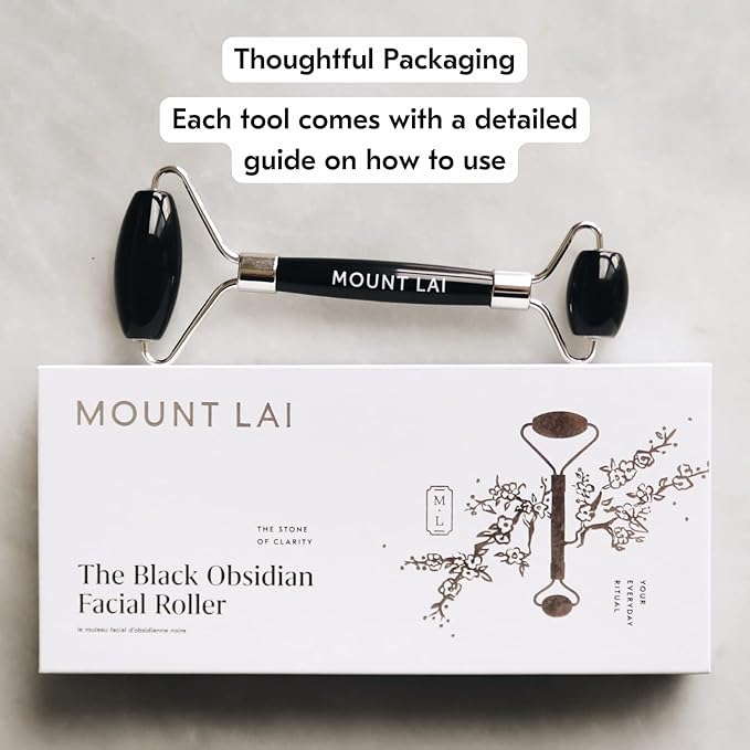 Mount Lai Warming Black Obsidian Facial Roller – The Stone of Clarity, Detoxifying Face Roller Tool for Purified Skin, Relaxation & Improved Circulation, Facial Massager Tool for Self-Care Ritual-GlimoraGlow