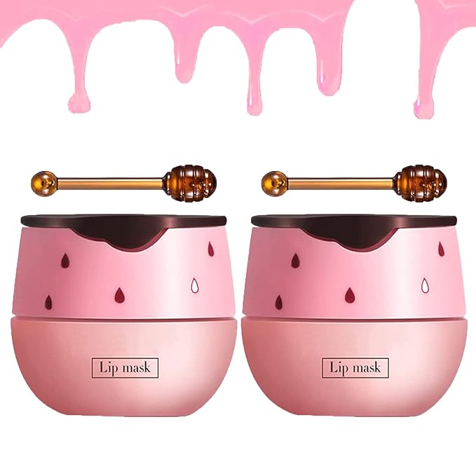 2 Pack Strawberry Lip Sleeping Mask,Plumping Lip Hydrating Bee Lip Balm Honey Pot Propolis Moisturizing Lip Balm With Stick，Lip Exfoliating Bee lip Balm Sleeping Lip Mask-GlimoraGlow