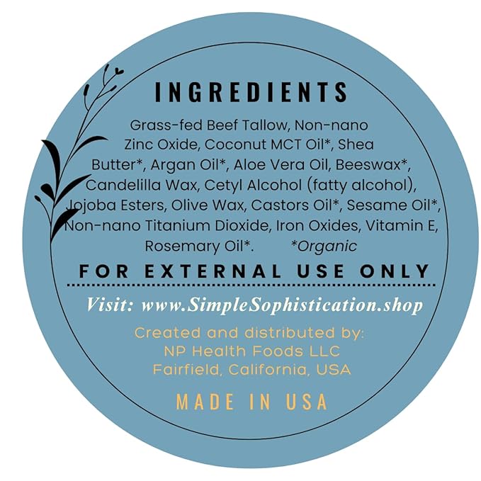 Tallow Sun Balm- with grassfed beef tallow, castor oil, zinc oxide | Mineral Sunscreen | Natural, Organic | Reef Safe, Ocean Friendly | Spf 30 - suitable for sensitive skin (2 oz) (Medium)-GlimoraGlow