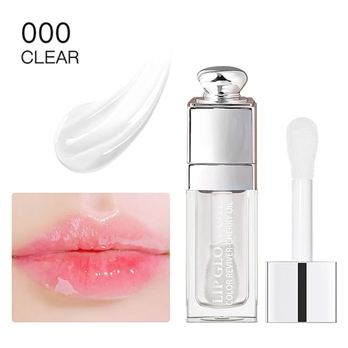 Hydrating Lip Glow Oil-Lip care oil- Lip Oil Tinted for Lip Care and Dry Lips-Prevents Dry Cracked-Non-sticky Big Brush Head-Lip Plumping -Lip Oil gloss tinted-000#CLEAR-GlimoraGlow