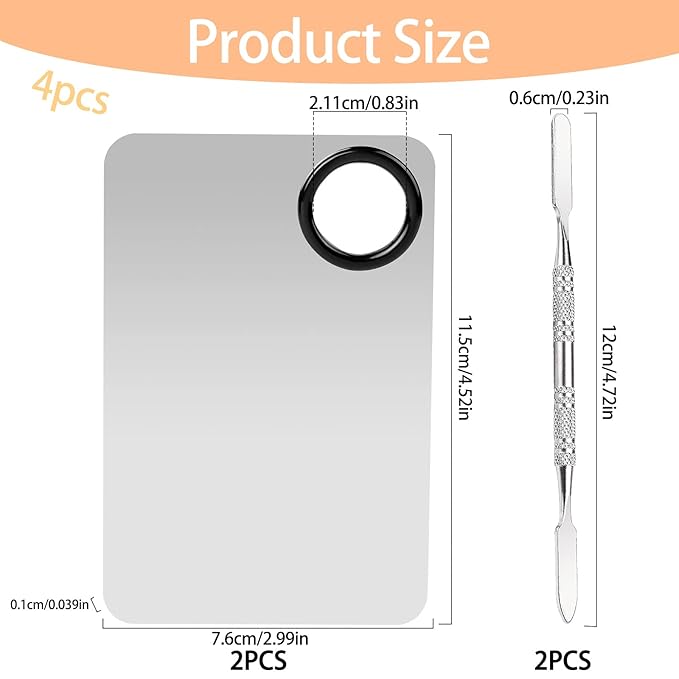 2 Sets Foundation Palette Makeup Mixing Palette Stainless Steel Cosmetic Mixing Palette with Spatula Makeup Artist Tool for Mixing Foundation Eye Shadow Eyelash Nail Art (4.52 x 2.99 inch)-GlimoraGlow