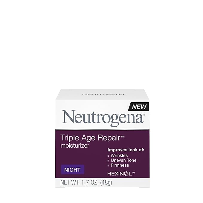 Neutrogena Triple Age Repair Night Cream, 1.7oz Jar, Anti-Aging Face Cream, Face Moisturizer For Women & Men, Hydrating Night Face Moisturizer for Even Skin Tone & Firming, Vitamin C-GlimoraGlow