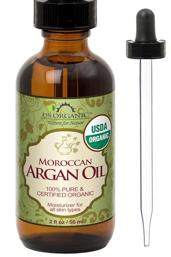 US Organic Moroccan Argan Oil, USDA Certified Organic,100% Pure & Natural, Cold Pressed Virgin, Unrefined, 2 Oz in Amber Glass Bottle, for Hair treatment, Skin, Nail, Cuticle, Sourced from Morocco.-GlimoraGlow
