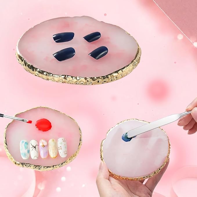 2 Pack Nail Art Palette Makeup Foundation Mixing Palette Holder Golden Edge Professional Cosmetic Nail Art Tools for Women and Girls Nail Polish Liquid Lipstick Concealer-GlimoraGlow