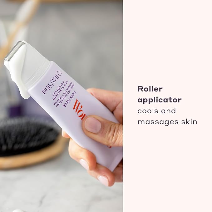 Womaness Let's Neck Firming Serum - Hydrates, Lifts, and Smoothes with Cooling & Massaging Roller Applicator - Cream for Women to Smooth Wrinkles & Tightening Sagging Skin - 50ml Roller-GlimoraGlow