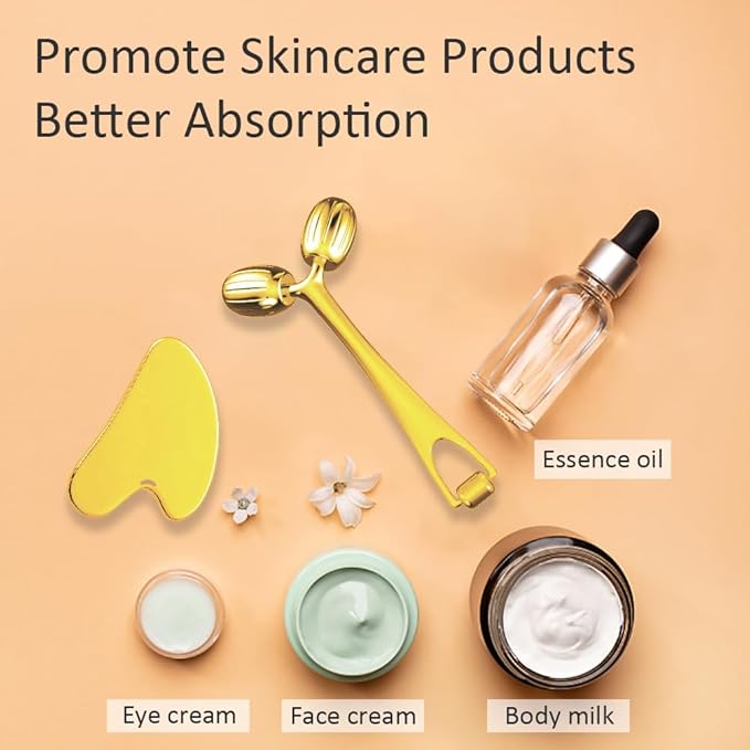 Yeamon Gua Sha Facial Tools and Face Roller Set, Facial Massage Tool for Women’s Skincare Routine,Cooling Stainless Steel Face Sculpting Eyes Roller Guasha for Daily Use or Self-Care Gift for Women-GlimoraGlow