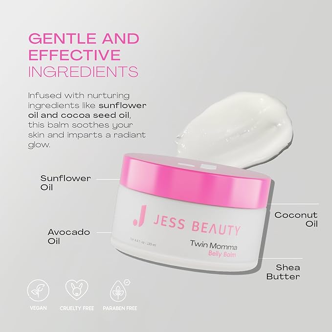 JESS BEAUTY | Twin Momma Belly Balm Lotion Coconut Oil & Avocado Oil | Skin Care Maternity Postpartum Essentials 4.4 fl oz-GlimoraGlow