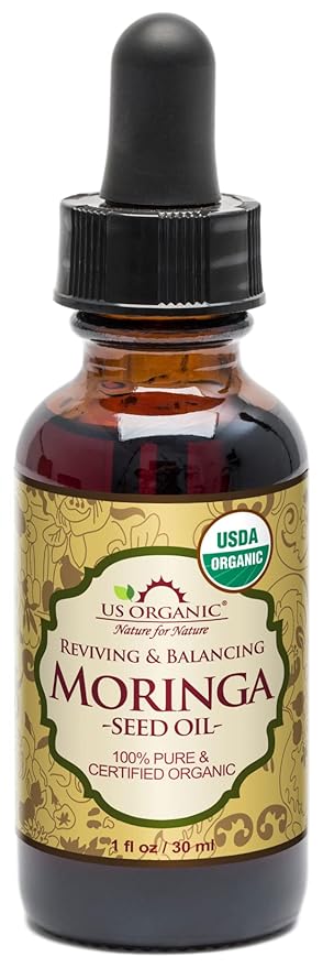 US Organic Moringa Oil, USDA Certified 100% Pure, Cold Pressed & Unrefined Non GMO, Vegan Oil, Natural Moisturizer for Skin, Face, Body, Hair, Good for Hair Growth, Fine Lines, Wrinkles (1 oz (30 ml))-GlimoraGlow