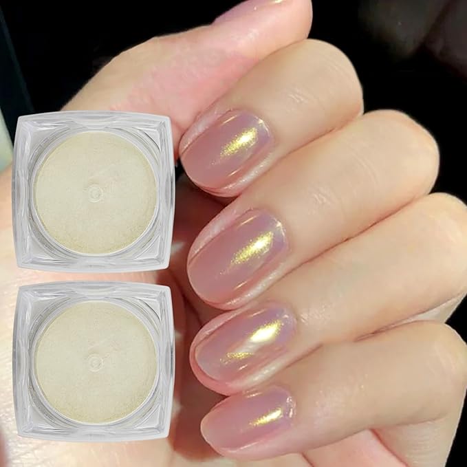 2 Pcs Aurora Chrome Powder for Nails White Iridescent Nail Powder,Mermaid Chrome Nail Pearl Powder Chameleon Chrome Nail Powder Manicure Pigment(2 Pcs Aurora)-GlimoraGlow