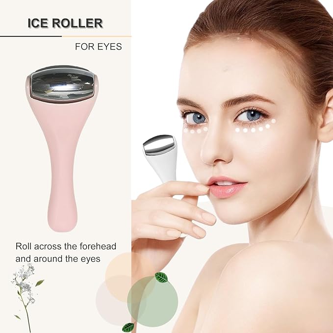 Ice Roller for Face, Ice Rollers 2 Pcs, Face Roller for Face Massager, Ice Face Roller for Wrinkles,Puffiness, Migraine Relief, Mini Eye Roller for Eyes Dark Circles (Pink)-GlimoraGlow