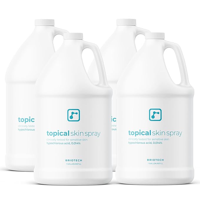 BRIOTECH Topical Skin Spray, Hypochlorous Acid for Sensitive Skin, HOCl Facial Mist, Full Body Support Against Irritation, Calm Redness, Soothe Foot & Scalp, 1 Gallon Refill (4 Pack)-GlimoraGlow