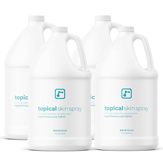 BRIOTECH Topical Skin Spray, Hypochlorous Acid for Sensitive Skin, HOCl Facial Mist, Full Body Support Against Irritation, Calm Redness, Soothe Foot & Scalp, 1 Gallon Refill (4 Pack)-GlimoraGlow