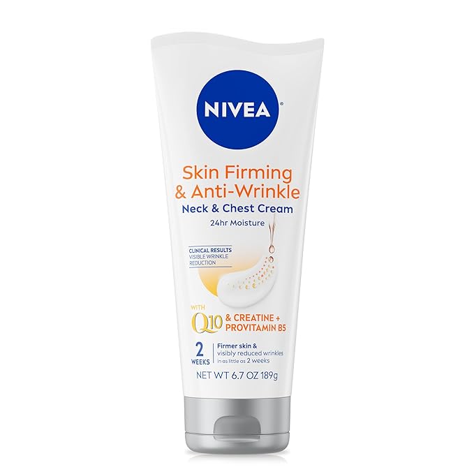 NIVEA Skin Firming & Anti Wrinkle Neck & Chest Cream with Coenzyme Q10, Creatine and Provitamin B5, Skin Firming Cream Reduces the Look of Fine Lines and Wrinkles, 6.7 Oz Tube-GlimoraGlow