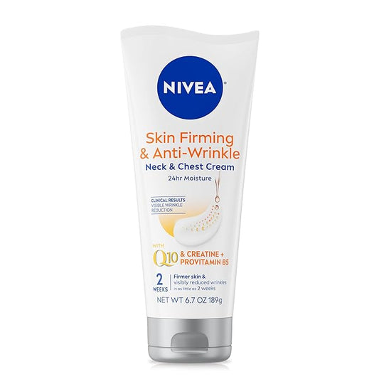 NIVEA Skin Firming & Anti Wrinkle Neck & Chest Cream with Coenzyme Q10, Creatine and Provitamin B5, Skin Firming Cream Reduces the Look of Fine Lines and Wrinkles, 6.7 Oz Tube-GlimoraGlow