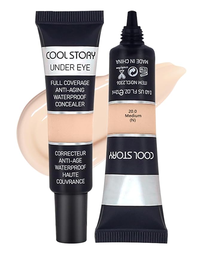 2 PCS Under Eye Concealer Full Coverage, Waterproof Color Correcting Concealer All Day Coverage Dark Circles, Puffiness, Redness, Lightweight Cream Foundation Brightener, Natural Matte Finish, Medium-GlimoraGlow