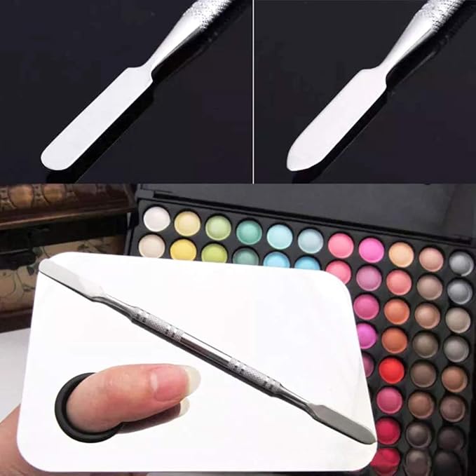 2 Pack Professional Makeup Palette, 2 Types Pro Lady Stainless Steel Cosmetic Artist Spatula with Spatula Tool for Mixing Foundation by ACKLLR, Silver-GlimoraGlow