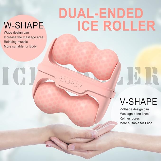 Ice Roller for Face and Eyes - Facial Skin Care Tools with 2 in 1 Face Roller and Travel Case, Self Care Gift for Men Women (Pink)-GlimoraGlow