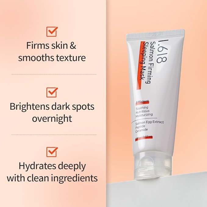 1.618 Salmon Firming Sleeping Mask with Ceramides & Hyaluronic Acid – Hydrating, Soothing, Anti-Wrinkle Overnight Face Mask for Dry & Sensitive Skin | Fragrance-Free | K-Beauty | 3.53oz-GlimoraGlow