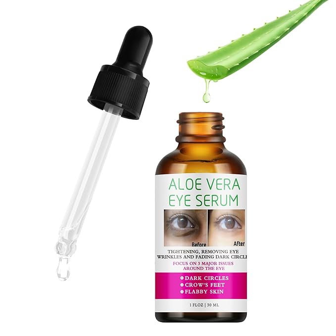 Aloe Vera Eye Serum Dark Circles Under Eye Treatment for Women to Reduce Appearance of Puffy Eyes Eye Bags Fine Lines and Wrinkles for All Skin Types, Beauty Skin Care Gift-GlimoraGlow