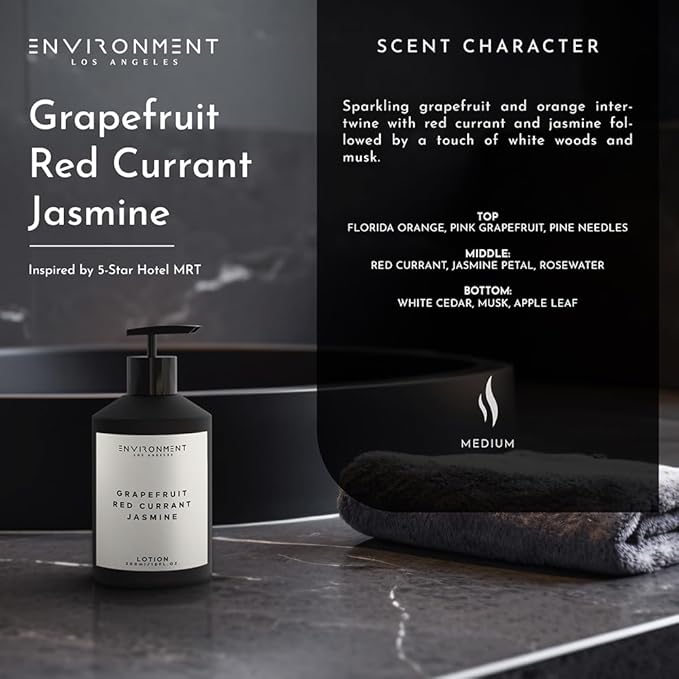 ENVIRONMENT Inspired by 5-Star Hotels MRT Lotion, 300ml Luxury Scented Lotion (Grapefruit | Red Currant | Jasmine) Bathroom Luxury, Men & Women High-End Body Lotion, Hand Cream, Dry Skin Treatment-GlimoraGlow