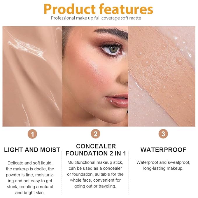 2 Pack Liquid Foundation Cream with Foundation Brush for Face Makeup,Durable Full Coverage Matte Concealer Make Up,Oil Control & Waterproof Base Primer -1 Fl.Oz (#04)-GlimoraGlow