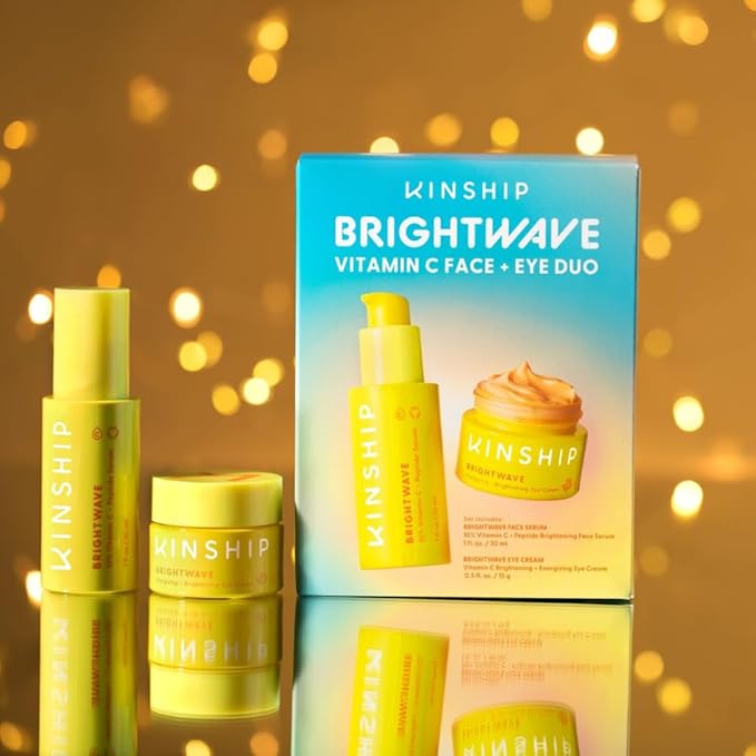 Kinship Brightwave Vitamin C Face + Eye Duo | 10% Vitamin C Serum (1 Fl Oz) | Brightening Eye Cream (0.5 Oz) | Fade Dark Spots | Reduce Fine Lines, Wrinkles, Dark Circles + Puffiness | All Skin Types-GlimoraGlow