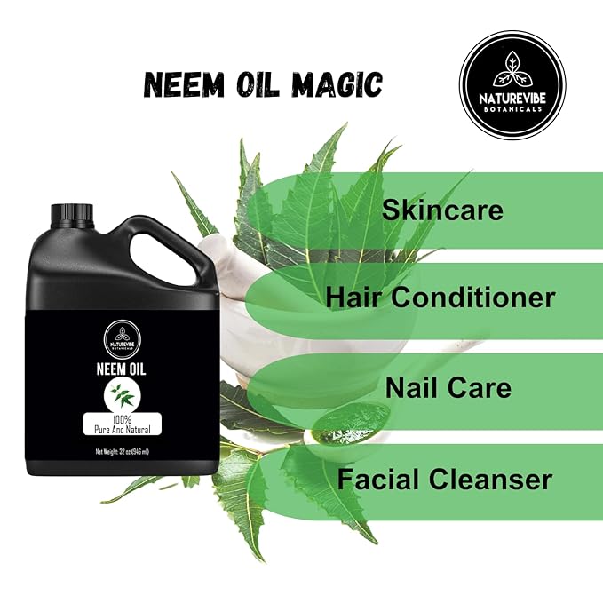 Naturevibe Botanicals Neem Oil 32 Ounces | 100% Pure and Natural | Great for Skin Care and Hair Care-GlimoraGlow