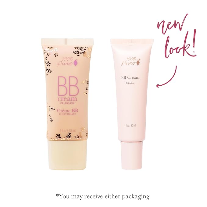 100% PURE BB Cream Shade 20 Aglow Full Face Coverage Skin Care & Glow - All-In-One Primer Concealer & Foundation Makeup - Shimmery, Dewy Youth Medium Color w/Warm Undertone - Vegan - 1 Fl Oz-GlimoraGlow