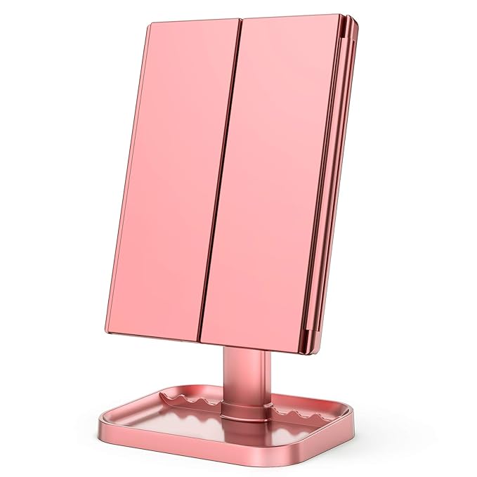 HUONUL Makeup Mirror, 10X 3X 2X Magnification, Lighted Makeup Mirror, Touch Control, Dual Power Supply, Portable LED Mirror, Women Gift (Rose Gold)-GlimoraGlow