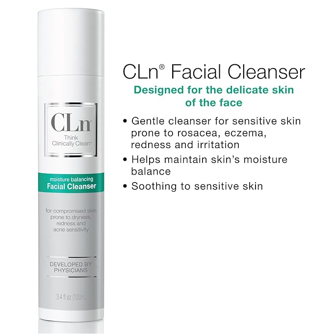 CLn® Facial Cleanser - Hydrating Facial Cleanser with Glycerin, For Skin Prone to Dryness, Eczema, Redness, Irritation & Acne Sensitivity, Fragrance-Free & Paraben-Free, 3.4 fl. oz.-GlimoraGlow
