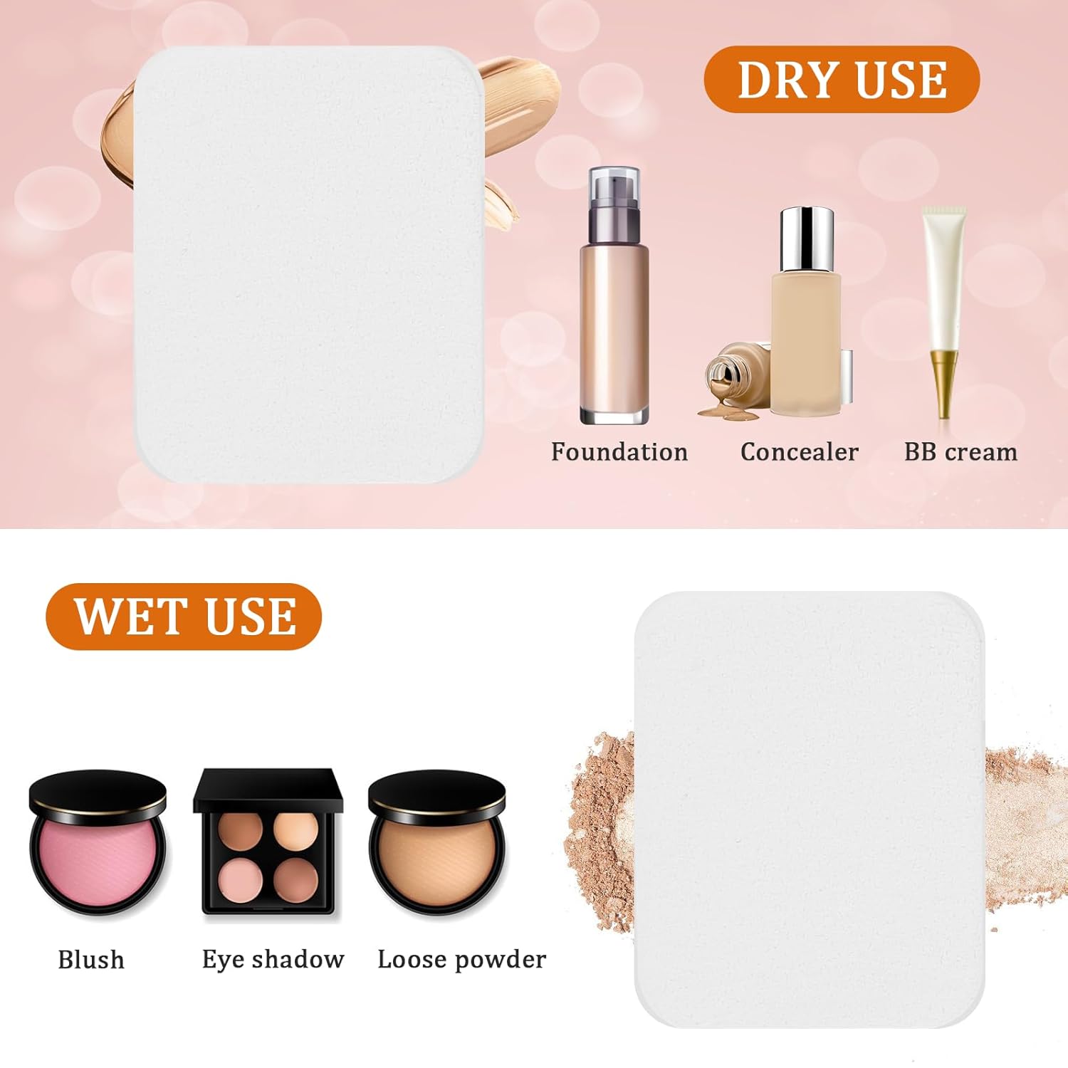 20Pcs White Makeup Cosmetic Sponge Square Make Up Facial Face Soft Sponge Cosmetic Puff Women Lady Beauty Makeup Foundation Powder Puff for All Skin Types Wet and Dry Dual Use-GlimoraGlow
