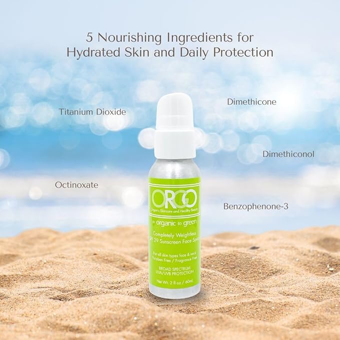 Organic To Green Completely Weightless Face Sunscreen Spray | Award-Winning Lightweight Organic Sunscreen | 29 SPF | 2 oz-GlimoraGlow