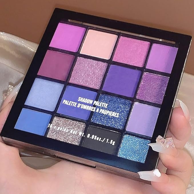 16 Colors Blue Pink Champange Matte Shimmer Eyeshadow Palette for Eye Makeup,High Pigmented Brown Eye Shadow Primers Powder Palet de sombras de ojos-GlimoraGlow