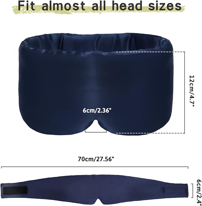 100% Handmade Bamboo Sleeping Eye Mask for Women for Men,Night Masks,Organic Sleep Mask,Blockout Eye Mask for Sleeping,Large Size Adjustable (Navy Blue)-GlimoraGlow