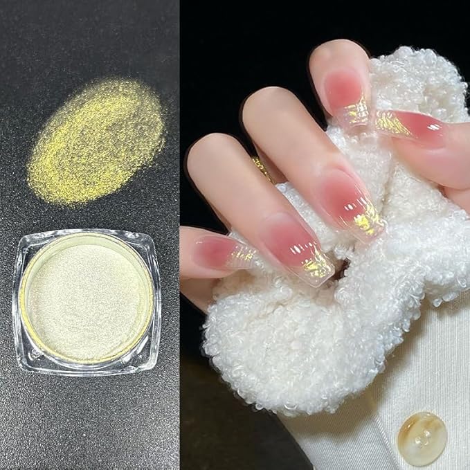 2 Pcs Aurora Chrome Powder for Nails White Iridescent Nail Powder,Mermaid Chrome Nail Pearl Powder Chameleon Chrome Nail Powder Manicure Pigment(2 Pcs Aurora)-GlimoraGlow