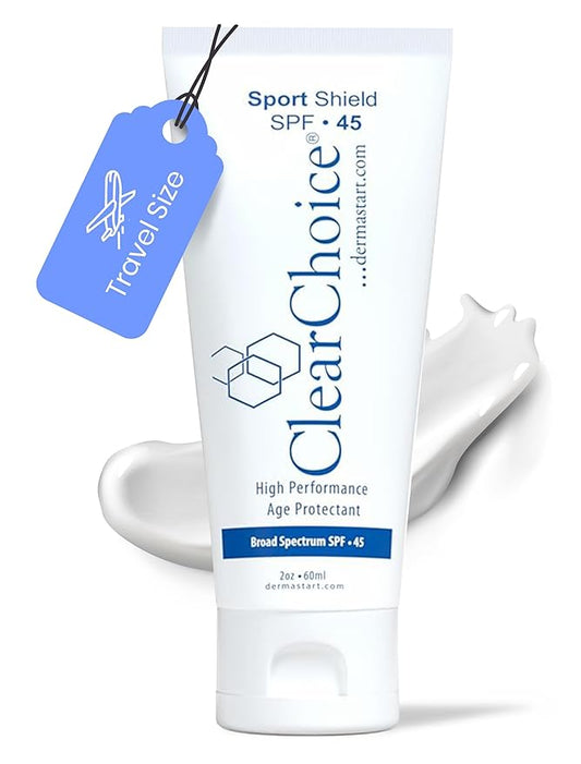 Clear Choice Travel Size Sunscreen for Face SPF 45, Mineral Oil Free Sunblock & Light Moisturizer with Zinc Oxide, Reef-Safe, Broad Spectrum, No White Cast, Dermatologist Recommended 2oz-GlimoraGlow