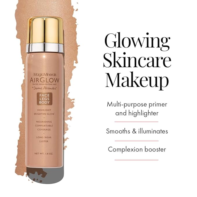 Jerome Alexander MagicMinerals AirGlow Tinted Highlighting Night Mist, Illuminating Airbrush Tinted Moisturizer Spray | 2PC | Champagne Glow-GlimoraGlow