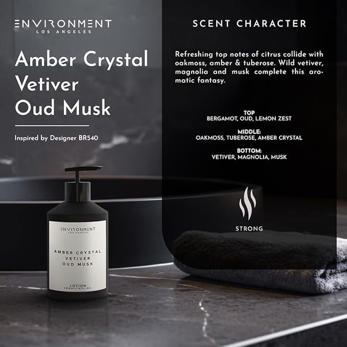 ENVIRONMENT Inspired by Designer Perfume BR540 Lotion, 300ml Luxury Scented Lotion (Amber Crystal | Vetiver | Oud Musk) Bathroom Luxury, Men & Women High-End Body Lotion, Hand Cream, Dry Skin Help-GlimoraGlow