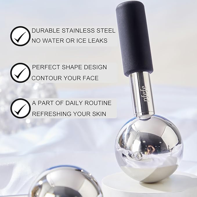 360 Rotating Ice Globes for Face & Eyes, Unbreakable Stainless Steel Cryo Sticks for Beauty Routines, Facials Cold Roller Colling Globes for Puffiness, Wrinkles, Dark Circles, Headaches-GlimoraGlow