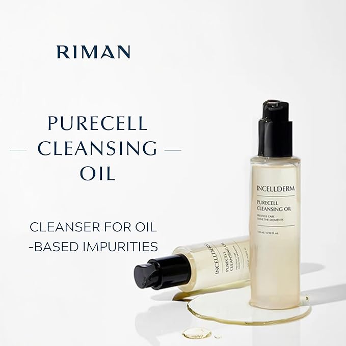 Riman Incellderm Purecell Cleansing Oil | 4.9 fl oz | Gentle Makeup Remover and Hydrating Cleanser | Lightweight and Non-Comedogenic | Suitable for Various Skin Types | Plant-Based Formula-GlimoraGlow