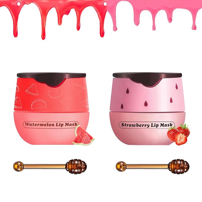 2 PCS Bee Lip Balm Honey Pot, Bee Lip Balm Sleeping Lip Mask Overnight with Sticks, Honey Pot Lip Balm Hydrating Exfoliating Prevention Dry and Crack Lip Scrubs-GlimoraGlow